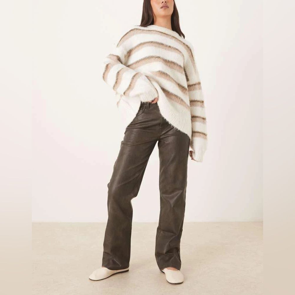 NWT Abercrombie & Fitch leather high rise 90s relaxed trousers in brown